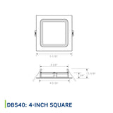 DBS40-S1W Baffle Slim Downlight, 4" Square, White