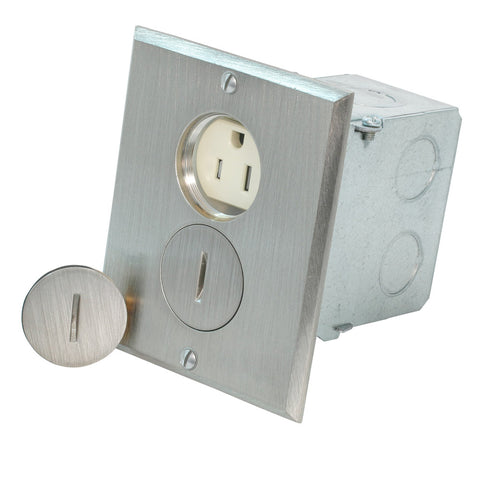 15-Amp, 125-Volt, Floor Mounting Duplex Receptacle, Straight Blade, Commercial Grade, Self Grounding, 25249