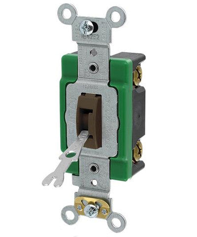 30-Amp, 120/277-Volt, Toggle Locking Single-Pole AC Quiet Switch, Extra Heavy Duty Spec Grade, Self Grounding, Back & Side Wired, Brown, 3031-2L - Leviton