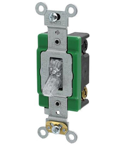 30-Amp, 120-Volt, Toggle Pilot Light, Illuminated ON, Double-Pole AC Quiet Switch, Extra Heavy Duty Spec Grade, Self Grounding, Back & Side Wired, Clear, 3032-PLC - Leviton