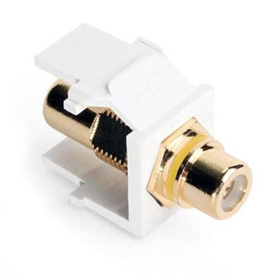 RCA Feedthrough QuickPort Connector, Gold-Plated, Yellow Stripe, White Housing, 40830-BWY - Leviton