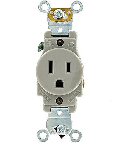 15 Amp, Single Receptacle, Industrial Heavy Duty Grade, Straight Blade, 125 Volt, Self Grounding, Brown/Gray/Ivory/Red/White, 5261 - Leviton - 2