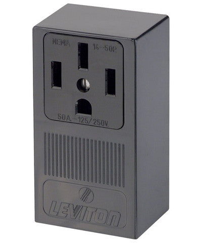 50 Amp, 125/250 Volt, Surface Mounting Receptacle, Straight Blade, NEMA 14-50R, 3P, 4W, Industrial Grade, Grounding, Side Wired, Steel Strap, 55050 - Leviton