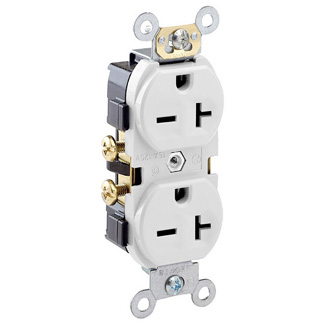 Duplex Receptacle Outlet, Commercial Specification Grade, Indented Face, 20 Amp, 250 Volt, Side Wire, NEMA 6-20R, 2-Pole, 3-Wire, Self-Grounding, 5822
