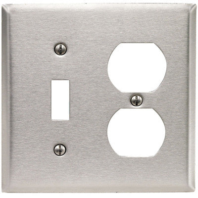 2-Gang 1-Toggle 1-Duplex Device Combination Wall Plate, Standard Size, Device Mount, Stainless Steel, 84005-40 - Leviton