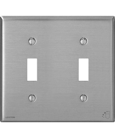2-Gang Toggle Device Switch Wall Plate, Standard Size, Antimicrobial Treated Powder Coated Stainless Steel, 84009-A40 - Leviton