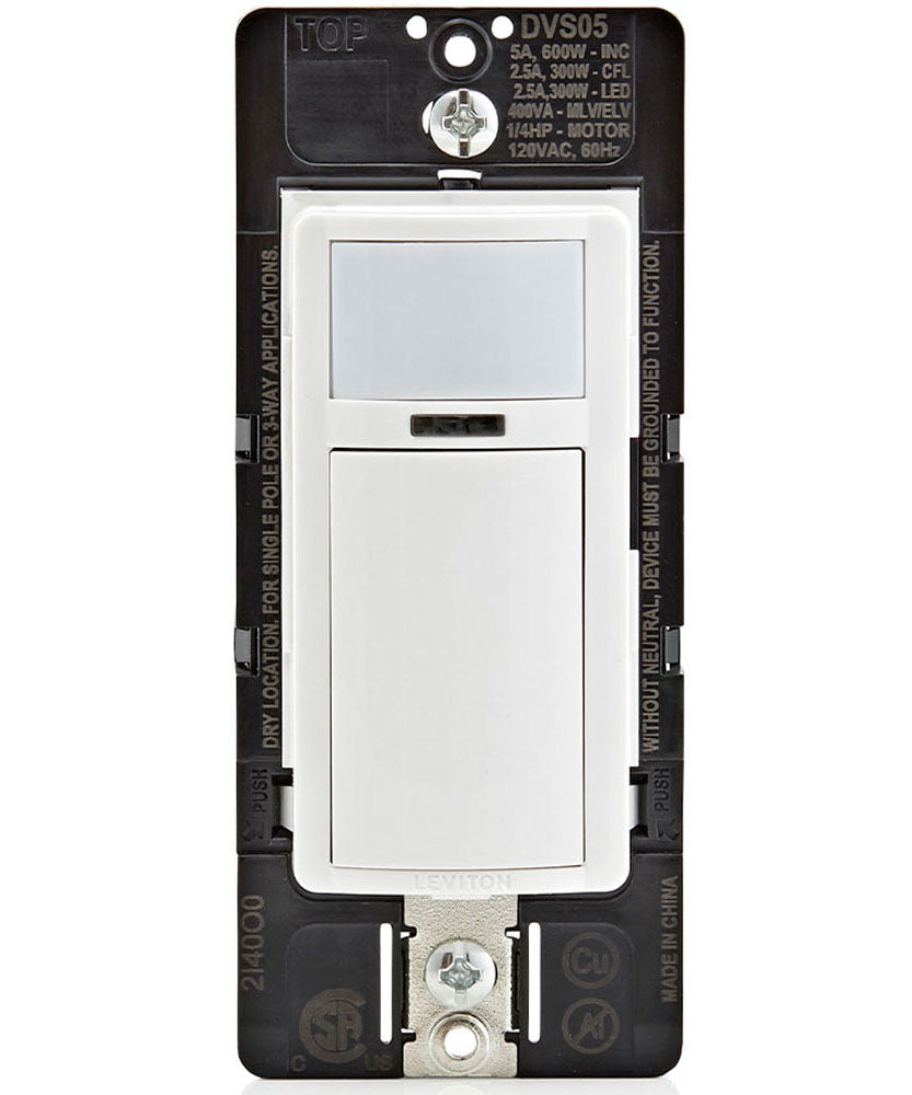 Decora Vacancy Motion Sensor InWall Switch, Manual On, 5A, Single Pol