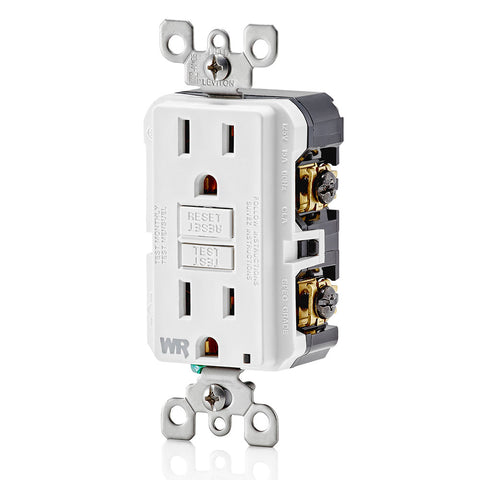 15 Amp, 125 Volt Receptacle/Outlet, 20 Amp Feed-Through, Self-test SmartlockPro Slim Weather-Resistant GFCI - White, GFWR1-W