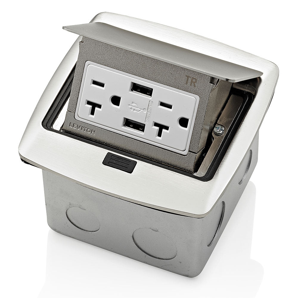 Pop-Up Floor Box with Dual Type A, 3.6 Amp USB Charger, 20 Amp Outlet,  PFUS2-BN