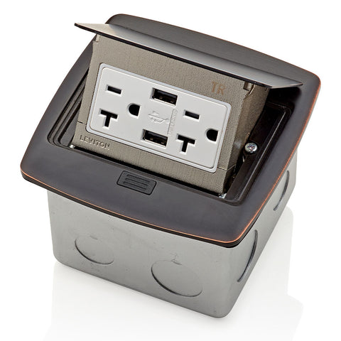 Pop-Up Floor Box with Dual Type A, 3.6 Amp USB Charger, 20 Amp Outlet, PFUS2-BZ
