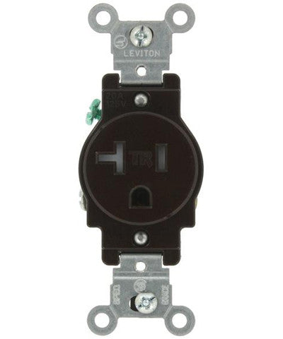 20 Amp, Narrow Body Single Receptacle, Straight Blade, Tamper Resistant, 125 Volt, Commercial Grade, Grounding, Brown/Ivory/White, T5020 - Leviton - 1