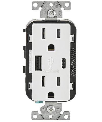 thumbnail image 2 of Leviton T5633-E 5.1A USB Type A/Type-C Wall Outlet Charger With 15A 2 of 14