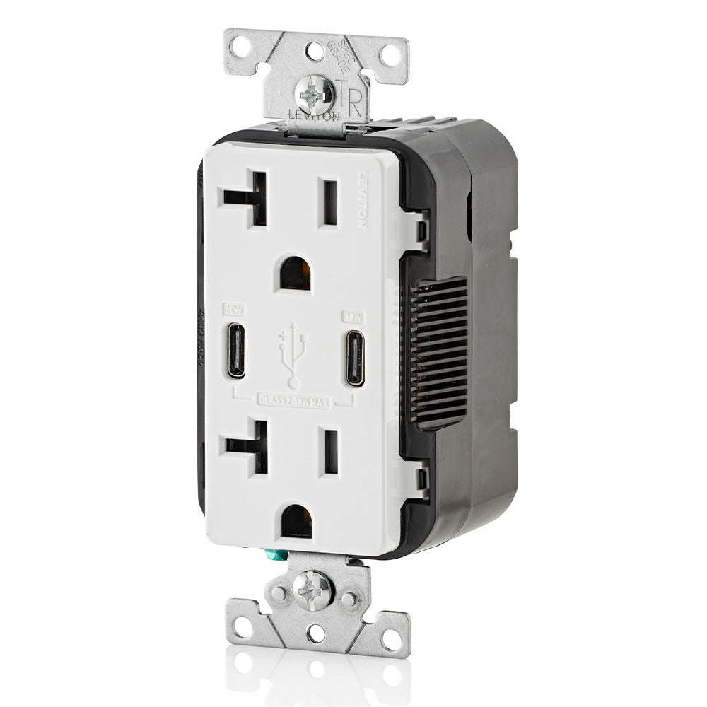 30W (6A) USB Dual Type-C/C Power Delivery Wall Outlet Charger with 20A Tamper-Resistant Outlet, T5835