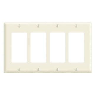 Wallplate/faceplate 4 gang Decora Standard Size cof white nylon with-6-32 screws White, 80412-105-0NW