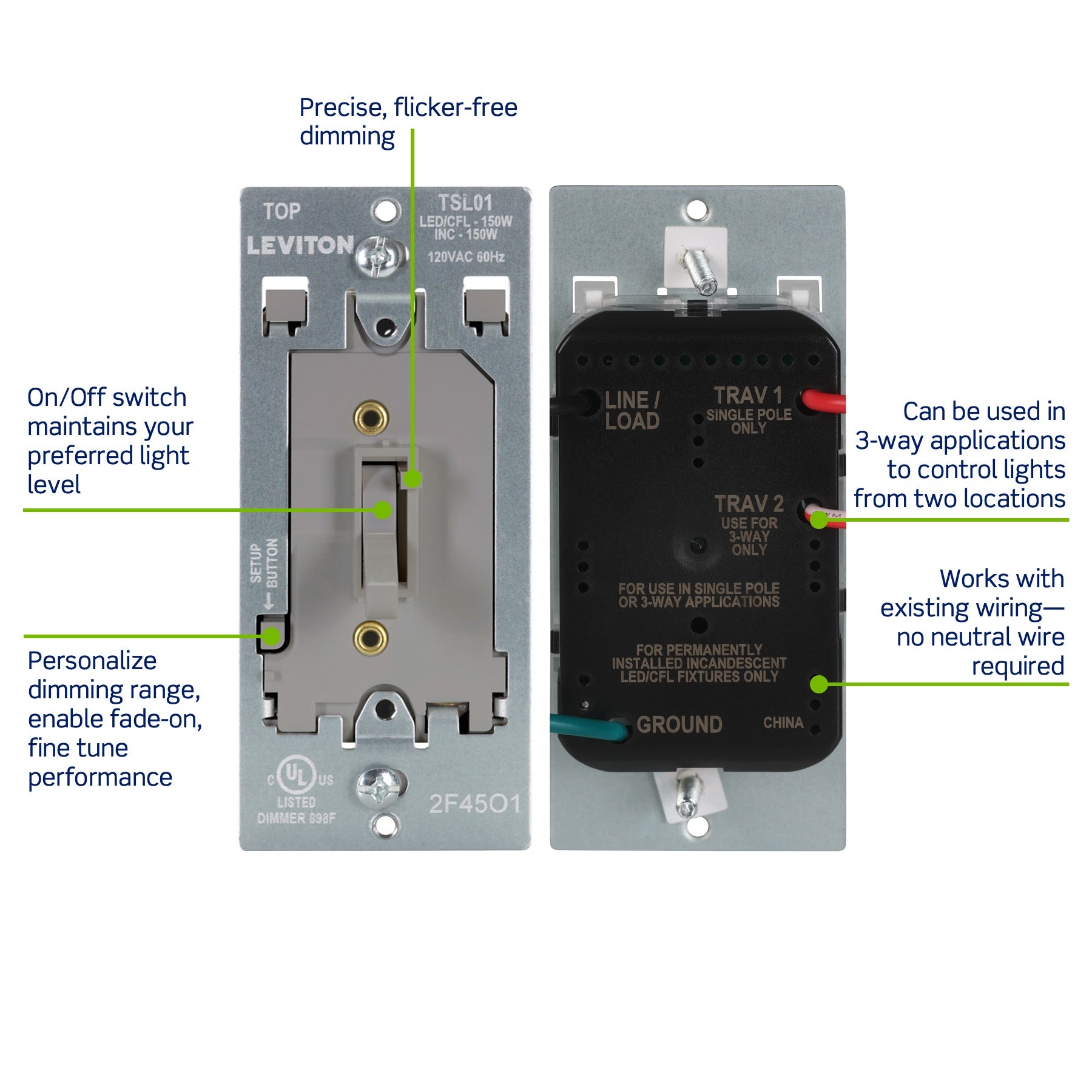 Switch For Led Toggle Slide LED Advanced Dimmer Switch for 150W Dimmable LED, Halogen ...