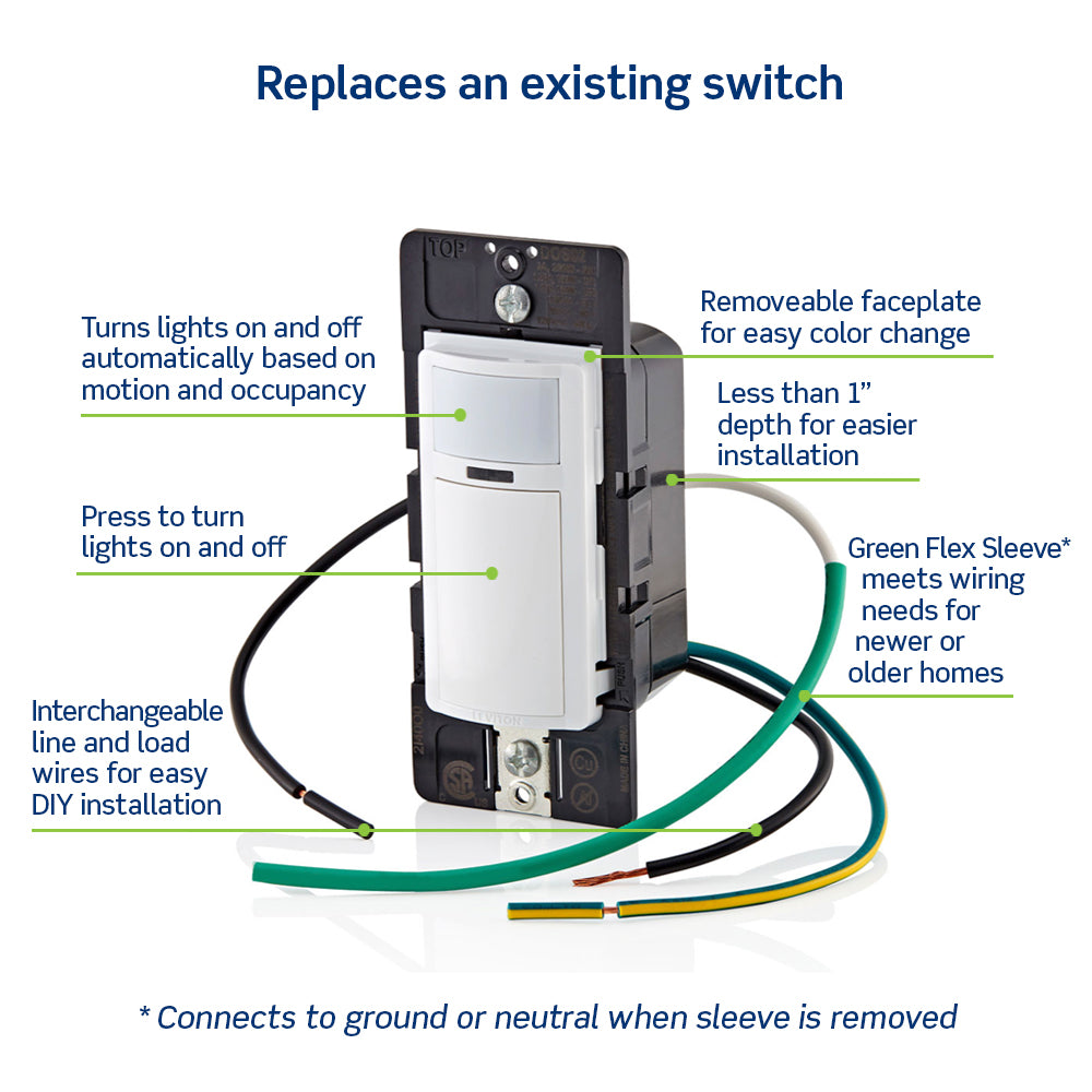 Decora Motion Sensor InWall Switch, AutoOn, 2A, Single Pole, DOS02