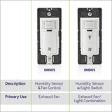Decora In-Wall Humidity Sensor and Fan Control Switch,  1/4 HP, Residential Grade, Single Pole, DHS05