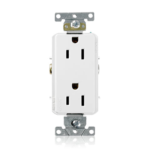 15 Amp Decora Plus Duplex Receptacle/Outlet, Industrial Grade, Self-Grounding, White, 16252-W