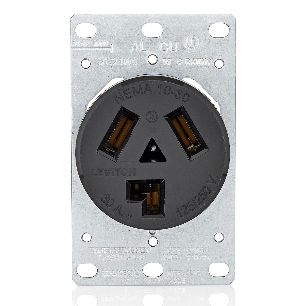 30-Amp, 125/250-Volt, Flush Mount Electrical Receptacle, Straight Blade, Industrial Grade, 5207-S10