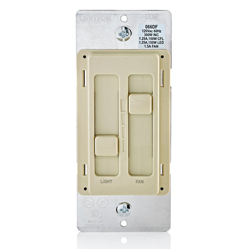 Leviton SureSlide Ceiling Fan Control and Dimmer Switch for LED, Halogen and Incandescent Bulbs, 66DF