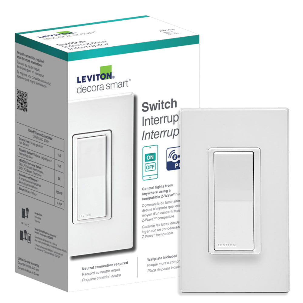 Decora Smart Switch, Z-Wave 800 Series, Neutral Wire Required, ZW15S-1RW