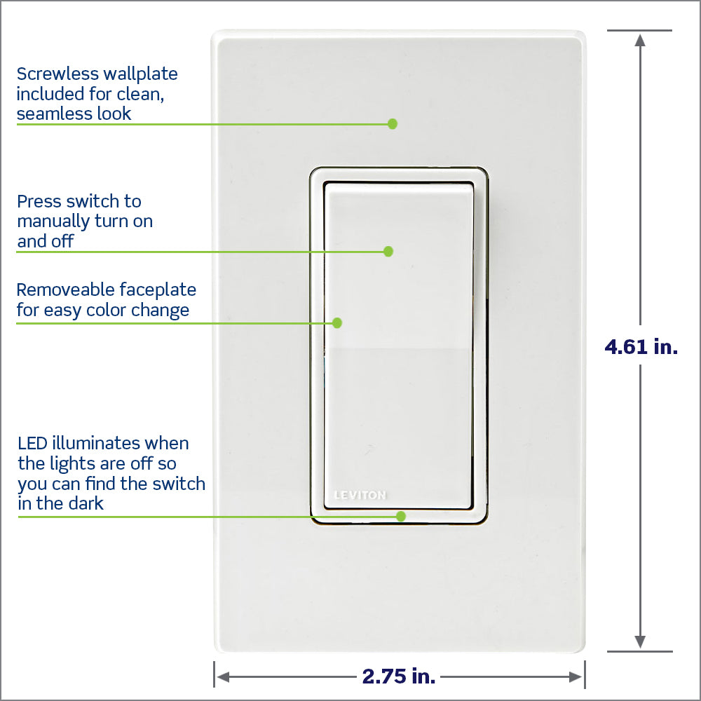 Whitewave Switch Decora Smart Switch, Z-Wave 800 Series, Neutral Wire Required, ZW15S-1 ...