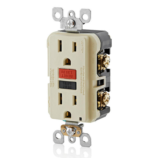 15 Amp 125 Volt Duplex Self Test Slim Gfci Outlet Ivory 4 Pack Gfnt Leviton 5247