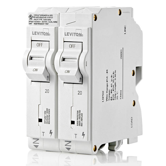 Surge Protective Device with Two 20A 1-Pole Standard Thermal Magnetic Branch Circuit Breakers, LSPD2