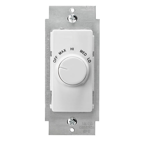 IllumaTech Rotary Fan Speed Control Switch, 1.5A, 4-Speed, Single Pole, White, Ivory and Light Almond Faceplates Included, RTF01-10Z