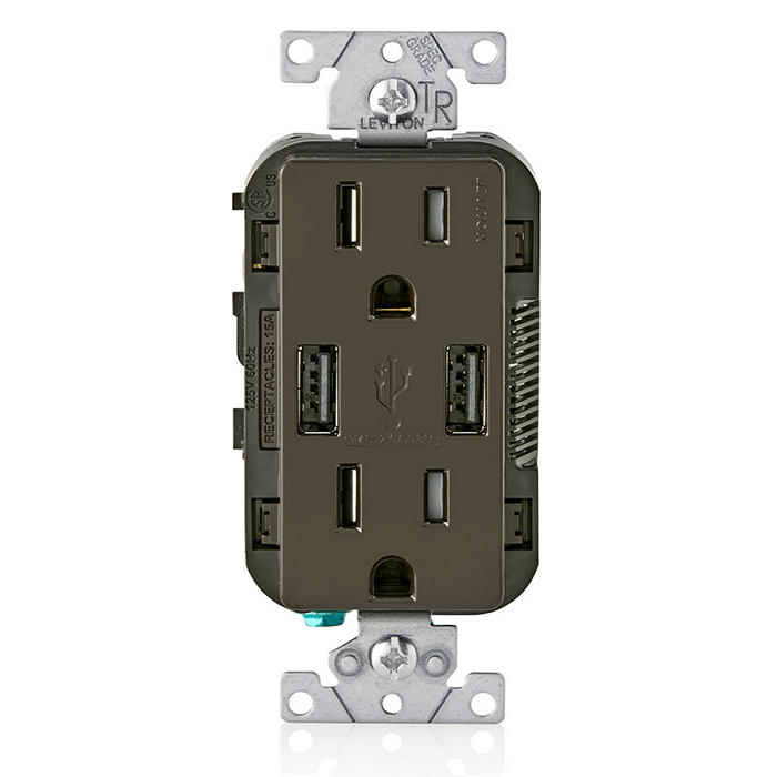 3.6A USB Type-A/Type-A Wall Outlet Charger with 15A Tamper-Resistant Receptacles, T5632-B