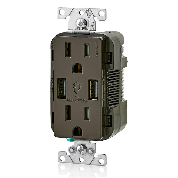 3.6A USB Type-A/Type-A Wall Outlet Charger with 15A Tamper-Resistant Receptacles, T5632-B