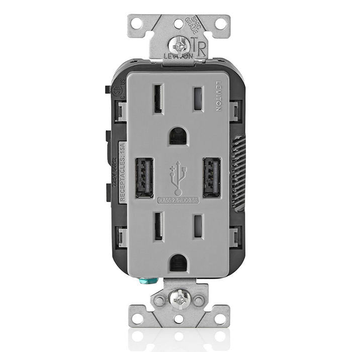 3.6A USB Type-A/Type-A Wall Outlet Charger with 15A Tamper-Resistant Receptacles, T5632-G