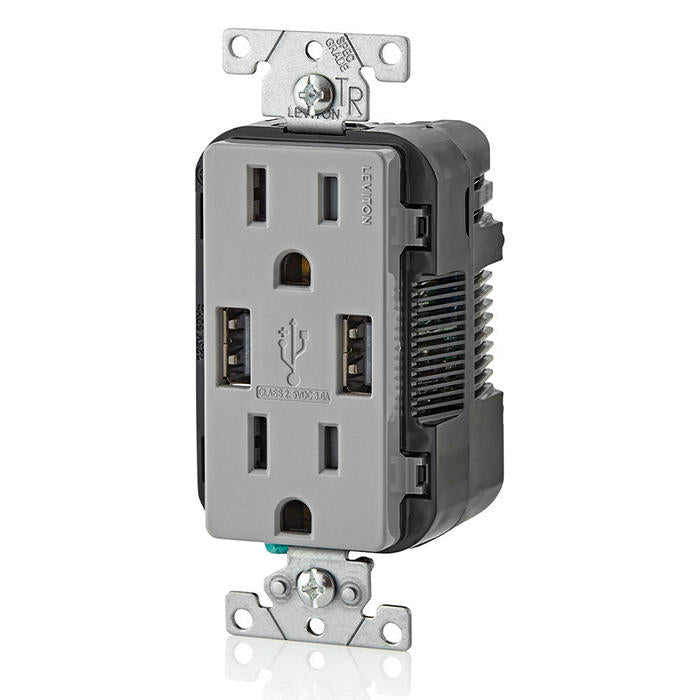 3.6A USB Type-A/Type-A Wall Outlet Charger with 15A Tamper-Resistant Receptacles, T5632-G