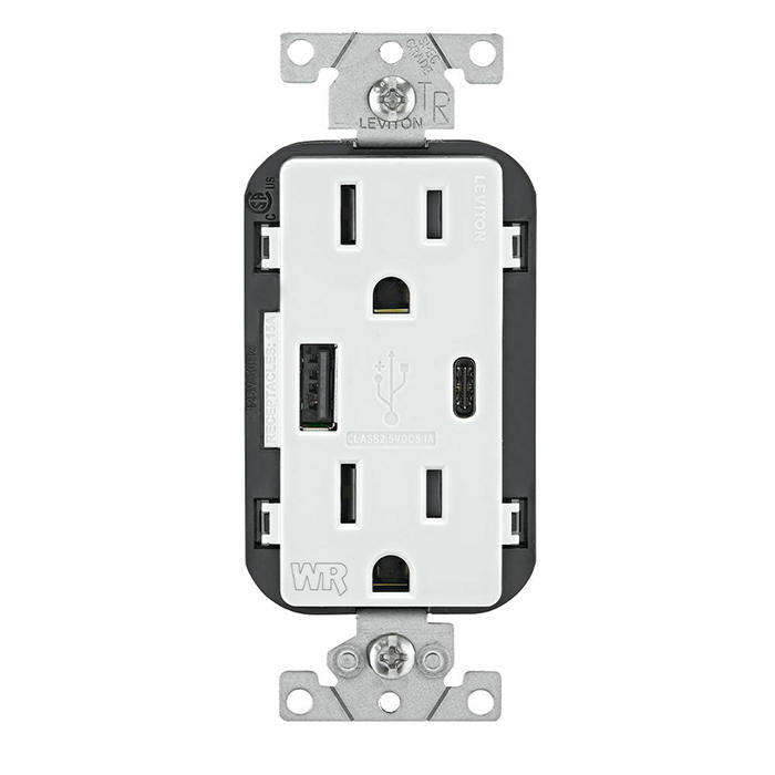 15A Weather-Resistant USB Receptacles with Type A and Type-C Ports, W5633-W