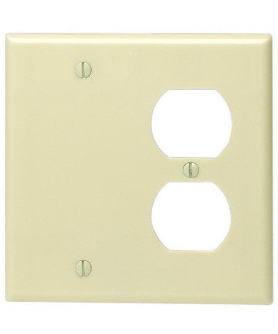 2-Gang 1-Duplex 1-Blank Device Combination Wall Plate, Standard Size, Thermoset, Box Mount, Ivory, 86008 - Leviton