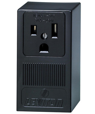 50 Amp, 250 Volt, Surface Mounting Receptacle, Straight Blade, Industrial Grade, Grounding, Black, 5378 - Leviton