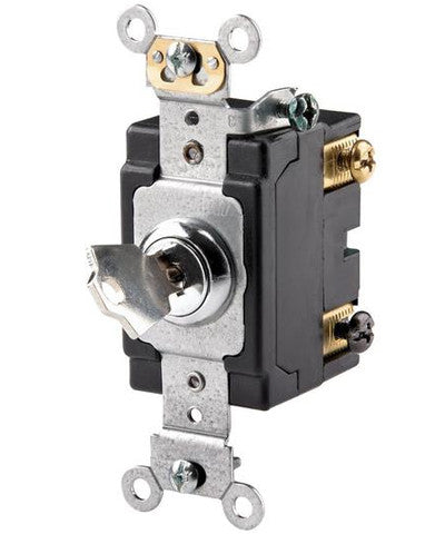 20 Amp, 120/277 Volt, Key Locking, Double-Pole, AC Quiet Switch, Extra Heavy Duty Grade, Chrome, 1222-2KL - Leviton