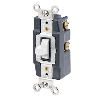 20 Amp, 120/277 Volt, Toggle Double-Throw Ctr-OFF Momentary Contact Single-Pole AC Quiet Switch, Industrial Grade, Grounding, Back & Side Wired, White, 1257-W