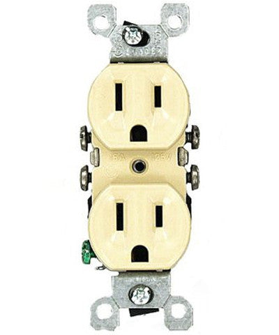 15 Amp 125 Volt, Co/Alr Duplex Receptacle, Straight Blade, Residential Grade, Grounding, Ivory/White, 12650 - Leviton - 1