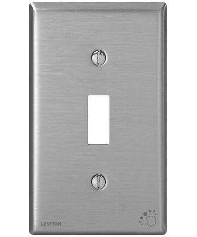 1-Gang Toggle Device Switch Wall Plate, Standard Size, Antimicrobial Treated Powder Coated Stainless Steel, 84001-A40 - Leviton