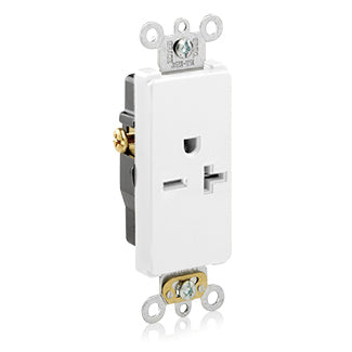 20 Amp, 250 Volt, Decora Plus Single Receptacle, Straight Blade, Commercial Grade, Self-Grounding, White, 16441-W