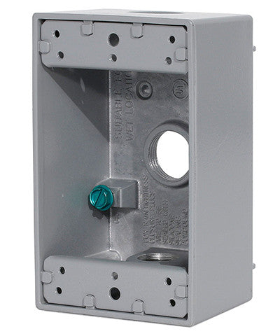 1-Gang Weatherproof Box with Three 1/2" Diameter Outlets, 1GM53-GY - Leviton