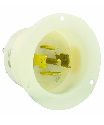20 Amp, 277/480 Volt- 3PY, Flanged Inlet Locking Receptacle, Industrial Grade, Grounding, White, 2525