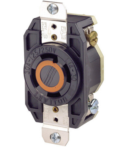 30 Amp, 125/250 Volt, NEMA L14-30R, 3P, 4W, Flush Mtg Locking Receptacle, Industrial Grade, Grounding, V-0-MAX - Black, 2710 - Leviton