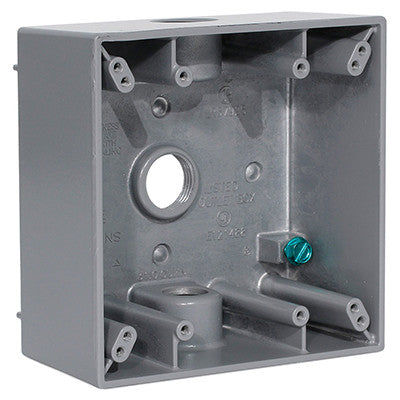 2-Gang Weatherproof Box with Three 1/2" Diameter Outlets, 2GM53-GY - Leviton