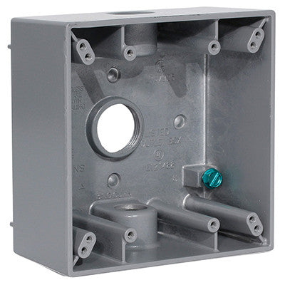 2-Gang Weatherproof Box with Three 3/4" Diameter Outlets, 2GM73-GY - Leviton