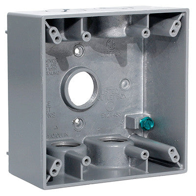 2-Gang Weatherproof Box with Five 3/4" Diameter Outlets, 2GM75-GY - Leviton