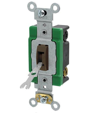 30-Amp, 120/277-Volt, Toggle Locking Double-Pole AC Quiet Switch, Extra Heavy Duty Spec Grade, Self Grounding, Back & Side Wired, Brown, 3032-2L - Leviton