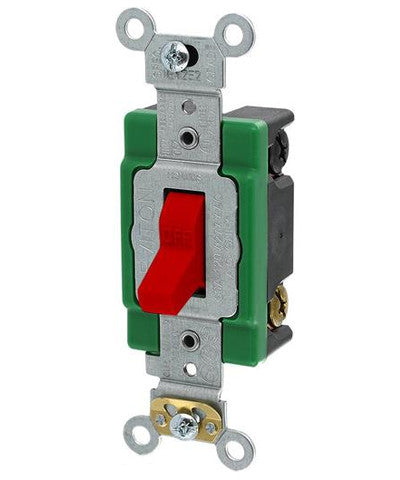 30-Amp, 120/277-Volt, Toggle Double-Pole AC Quiet Switch, Industrial Grade, Self Grounding, Back & Side Wired, Red, 3032-2R - Leviton
