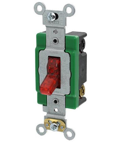 30-Amp, 120-Volt, Toggle Pilot Light, Illuminated ON, Double-Pole AC Quiet Switch, Extra Heavy Duty Spec Grade, Self Grounding, Back & Side Wired, Red, 3032-PLR - Leviton